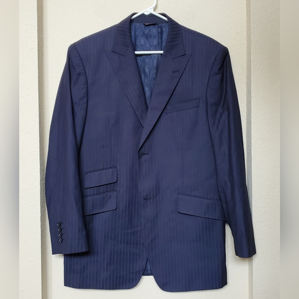 Vitarelli Suit Blazer Sport Coat Blue Stripe Made In Italy Two Button Size 40R